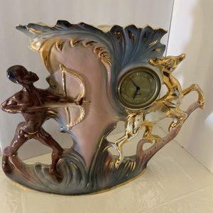 Mercedes German man hunting vase and clock Vtg Rare